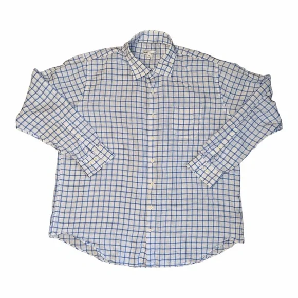 Peter Millar Linen Blend Blue Plaid Button Down Shirt XXL Coastal‎ Preppy MN1 - Picture 2 of 6